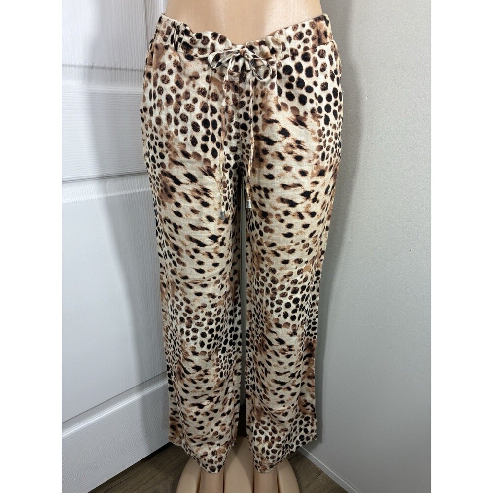 Style & Co Womens Pants Sz 6 LEOPARD ANIMAL PRINT 100% Linen drawstring
